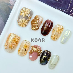 INS fleur ongles conseils à la main qualité ongles artificiels jaune vert fausse presse PMMA ongles amovible conception collante - Product Image 6