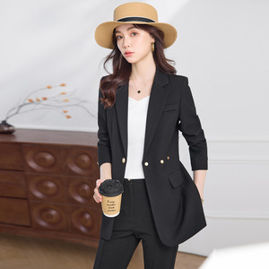 Women's Beige Blazer Slim Fit Solid Color Polyester Fiber 100% Worsted Spring Autumn Casual Suit Jacket - Product Image 2