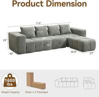 Canapé modulaire sectionnel capitonné en forme de L, écologique, moderne, pour salon, avec ottoman mobile, en mousse à mémoire de forme et chenille, Cloud Boneless
