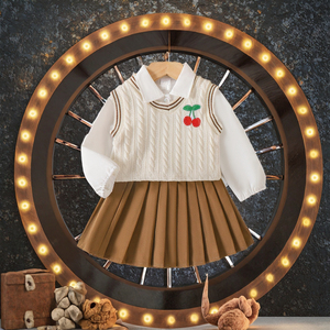 <span class=keywords><strong>Abbigliamento</strong></span> per Bambini all'Ingrosso, Set per Bambine con Camicia Bianca, Gilet Color Albicocca e Gonna, 3 Pezzi, Autunno Inverno 0-3 Anni, Casual - Product Image 3