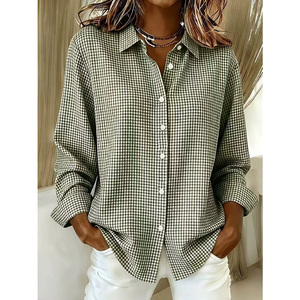 <span class=keywords><strong>Chemise</strong></span> à manches longues pour femme, style ample à <span class=keywords><strong>carreaux</strong></span>, grande taille, boutonnée, tendance, vêtements décontractés pour femme - Product Image 5