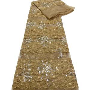 NI.AI Nouveau design <span class=keywords><strong>France</strong></span> Dentelle perlée dorée <span class=keywords><strong>en</strong></span> maille avec sequins et perles Tissu <span class=keywords><strong>en</strong></span> dentelle filet pour matériaux de robes de mariée - Product Image 1