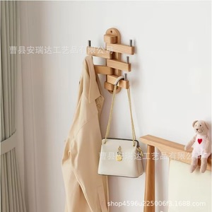 <b>Wooden</b> <b>Coat</b> Rack With Rotating Wall <b>Hooks</b> Wall Mounted Adjustable Multipurpose For Dorm Entryway Dressing Room Bathroom - Product Image 2
