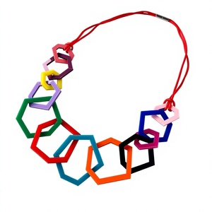 Collier de perles en résine transparente, multicolore, avec perles naturelles et chaîne à billes en résine, bijou de fête, pièce maîtresse tendance pour femme - Product Image 2