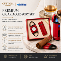 Coffret Cadeau Cigare GUEVARA – Briquet Torche Triple Jet Coupe-Vent avec Coupe-Cigare – Kit d'Accessoires de Luxe pour Fumeurs – Idéal pour Cadeau d'Affaires