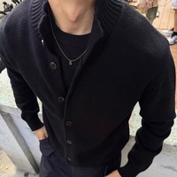 Kardigan Pria Rajutan Tebal Warna Solid Gaya Jerman Kancing Rajut Sweater Rajut Lengan Panjang Berkualitas Tinggi Custom OEM ODM