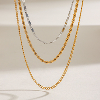 Collier multi-rangs J&D 47/50/55+5CM en acier inoxydable plaqué or 18 carats, chaîne plate et maillons torsadés