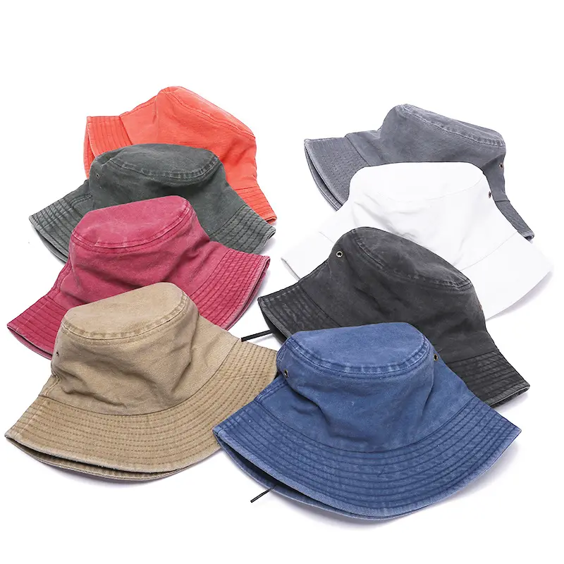 Venta al por mayor de moda Unisex al aire libre de verano Jean sombreros de cubo logotipo personalizado diseñador Boonie Denim sombreros de cubo para los hombres