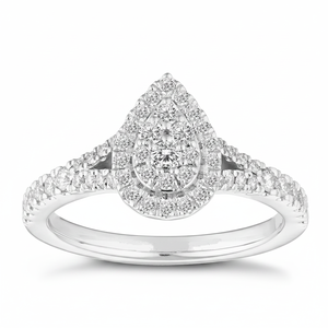Elegant Classic Style 14K White Gold Engagement <b>Ring</b> Real Round Fully <b>Iced</b> Out Diamond Studded Cluster Pear Shape - Product Image 2