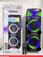 JBR-1226 Haut-parleur professionnel d'extérieur complet avec entrée AUX, FM, TWS, 12 pouces, rechargeable, avec deux microphones sans fil pour le chant