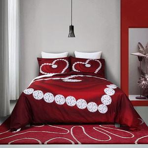 Parure de lit romantique en microfibre 100% <span class=keywords><strong>imprimée</strong></span> en 3D avec motif de cœur rouge, housse de <span class=keywords><strong>couette</strong></span> de luxe en diamant, ensemble de draps légers - Product Image 1