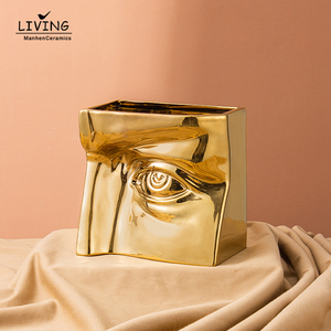 Nordique or galvanisé <span class=keywords><strong>visage</strong></span> <span class=keywords><strong>forme</strong></span> <span class=keywords><strong>Vase</strong></span> en céramique luxe maison salon meuble TV décoration pièces Art fleur <span class=keywords><strong>Vase</strong></span> - Product Image 4