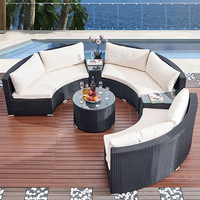 Sofá redondo de mimbre para exteriores, sofá semicircular, sofá de ratán para ocio, muebles de combinación de jardín