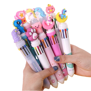 Yaratıcı karikatür hayvan plastik tükenmez kalemler çok renkli on renk öğrenci kırtasiye yazma tükenmez kalemler - Product Image 1