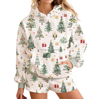 Ensemble de survêtement pour femme avec imprimé flocon de neige et sapin de Noël, manches contrastées, deux pièces, tenue de fête personnalisée, taille plus