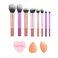 Ensemble de 8 pinceaux de maquillage professionnels personnalisables avec logo, tube en aluminium, poils synthétiques, kit de houppettes et éponges, brosse à raser compatible