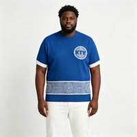 Pull-over décontracté à manches courtes pour homme, nouveau design printemps, en viscose bleue, jacquard géométrique respirant, OEM