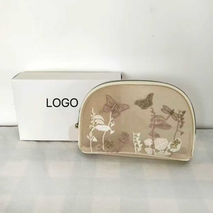 Nueva bolsa de cosméticos para mujer con diseño de mariposa y flores bordadas en forma de concha con brillo, bolsa de almacenamiento de cosméticos portátil. - Product Image 4