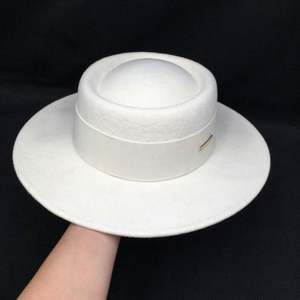Winter Autumn 100% Wool Felt Flat Top Boater Hat Wholesale 2021 <b>White</b> <b>Fedora</b> Hat Women - Product Image 2