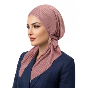 Gorro Turbante con Pedrería y Rayas, Gorro Musulmán de Moda para Mujer, Turbante Versátil Curvo, Hiyab con Pañuelo Interior - Product Image 1