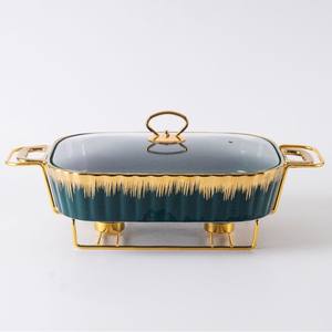 Plat de cuisson rectangulaire en céramique dorée, vaisselle, pot à soupe sèche pour hôtel, casserole créative, résistant à la chaleur légère - Product Image 2