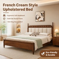 Ensemble de meubles de chambre à coucher personnalisable en chêne massif blanc crème, rembourré en cuir écologique, fabrication haut de gamme
