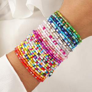 Go2boho Women's Summer Fashion 5pcs Handmade Glass <strong>Bead</strong> Bangles Set Colorful Elastic Beaded <strong>Bracelets</strong> Stackable Anniversary - Product Image 2