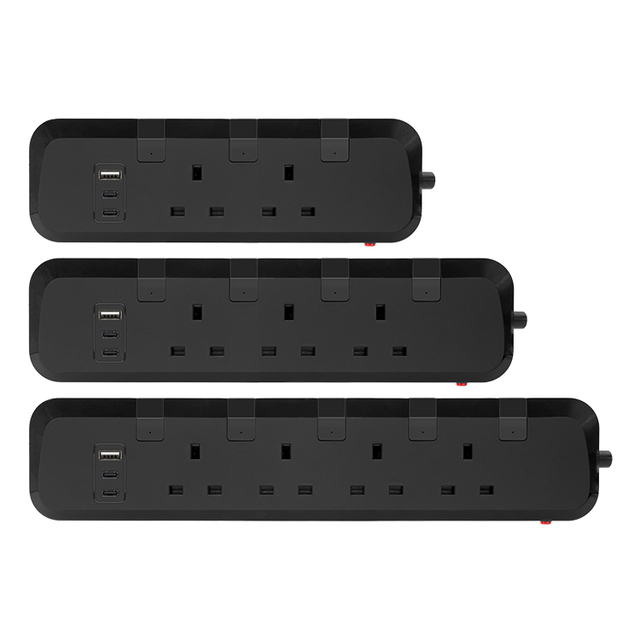 Power Strip with USB Extension Socket 3 Outlets 1 USB-A + 2 USB-C Ports Children Protect