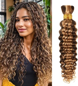 Honey Blonde Cabello humano trenzado Onda profunda Bull Highlight Trama No Curly Trenzado Extensiones de cabello trenzado para trenzas bohemias - Product Image 1