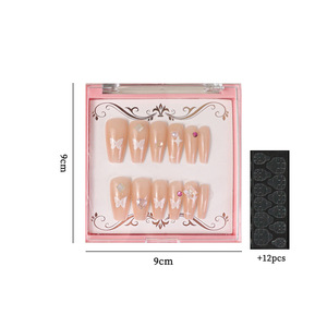 Faux ongles à presser style français en ABS, courts, couvrants, réutilisables, faits main, en gel UV, avec strass papillon, pour salon - Product Image 5