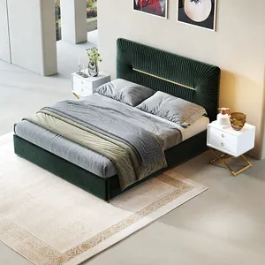 モダンなイタリアの金属製ベッドフレームベルベットレザーアップホルスターベッド収納ベッドキングクイーンサイズの家具寝室の家具