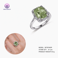 Bague en argent sterling 925 Kirin avec pierre verte, plaqué rhodium, zircon central, OEM ODM