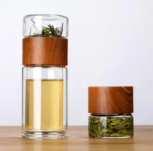 双壁玻璃水瓶便携式旅行杯茶水分离茶瓶带泡茶器