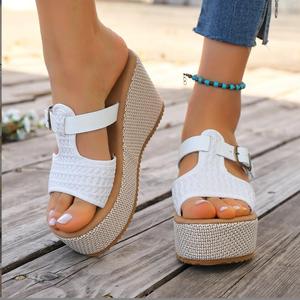 Sandales compensées hautes pour femme, mode estivale, à plateforme épaisse, imperméables, grande taille, design bouche de poisson - Chaussons pour femme - Product Image 4