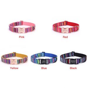 Collier pour chien avec boucle en métal rose doré, logo personnalisé, rubans en tissu bohème, laisse pour animaux de compagnie en nylon et polyester durable pour chiens et chats - Product Image 3