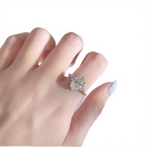 925 Silver Platinum Plated Pink Moissanite Three Stone Half <b>Moon</b> 2ct Oval Classic Crown <b>Ring</b> for Women's Wedding Engagement - Product Image 4