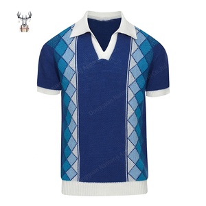 Nanteng fabricante personalizado 100% algodón <span class=keywords><strong>Mod</strong></span> estilo Vintage tejido cuello vuelto manga corta cuello en V para hombres polos de punto - Product Image 1