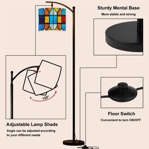 Lampe sur pied LED E27 à abat-jour en lin, motif vitrail, avec interrupteur au pied et variateur d'intensité, pour décoration intérieure, impression personnalisée sur demande, MOQ 1 - Product Image 4