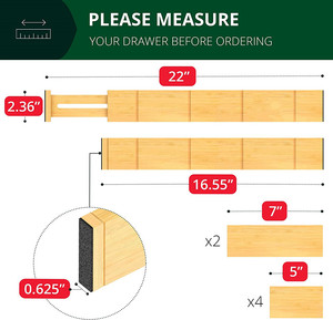 Verstelbare Bamboe Lade Verdelers Organisatoren Met Inzetstukken-Uitbreidbare Lade Organisatie Scheiders, Bamboe Dispenser - Product Image 2