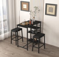 Ensemble de table à manger industrielle 3 pièces avec 2 ou 3 grands rangements, tabourets de cuisine en acier inoxydable et revêtement en cuir PU