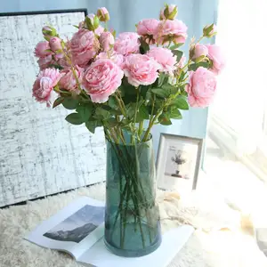 Bunga Peony Buatan, 3 Bunga Peony Gaya Eropa Sutra Mawar Peony untuk Pernikahan Dinding Rumah Bunga Palsu