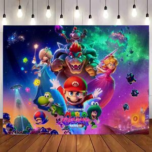 Fondo de fotografía de feliz cumpleaños, telón de fondo con temática de la película <span class=keywords><strong>Mario</strong></span> <span class=keywords><strong>Galaxy</strong></span>, decoración de pancarta para fiesta, cabina de fotos personalizable - Product Image 3