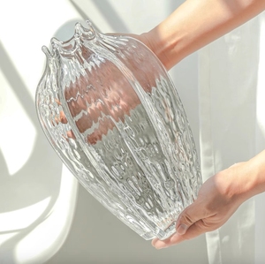 แจกันแก้วสีพื้นเรียบหรูสไตล์โมเดิร์น ตกแต่งบ้าน สไตล์นอร์ดิก เรียบง่าย ลายนูน โปร่งใส คุณภาพสูง - Product Image 5