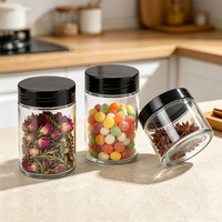 Vente en gros de pots en verre cylindriques transparents avec couvercle en plastique noir, récipients en verre pour le stockage des aliments, pots pour épices, café, bonbons, 30 ml-1030 ml