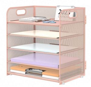 Office Supplies Desk Organizer Metal Mesh Paper <b>Tray</b> <b>File</b> Holder 5 Tier Desk Organizer with Handle - Product Image 2