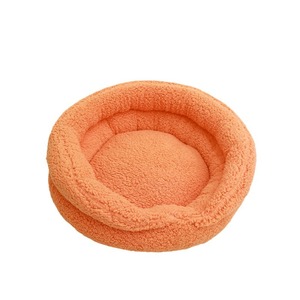 Round Pet <b>Bed</b> Orange Fleece Lined Warm <b>Comfortable</b> Dog <b>Bed</b> Polyester Fiber Fill Hand Washable - Product Image 1