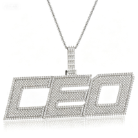 Collier pendentif personnalisable pour PDG avec chaîne en zircone glacée, couleur argent véritable, accessoire de bijouterie tendance hip-hop
