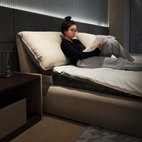 Lit en cuir rembourré minimaliste moderne avec tête de lit double réglable, cadre de lit plateforme personnalisable