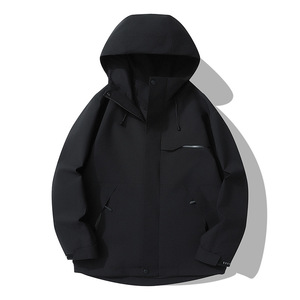 <span class=keywords><strong>Veste</strong></span> d'extérieur déperlante à capuche unisexe couleur unie fermeture éclair complète coupe-vent résistant à l'eau vestes coupe-vent d'extérieur - Product Image 2