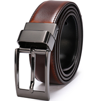 Sabuk Kulit Pria Desain 3.2CM Warna Cognac dan Hitam, Sabuk Kulit Asli Bolak-Balik untuk Pria dengan Gesper Putar